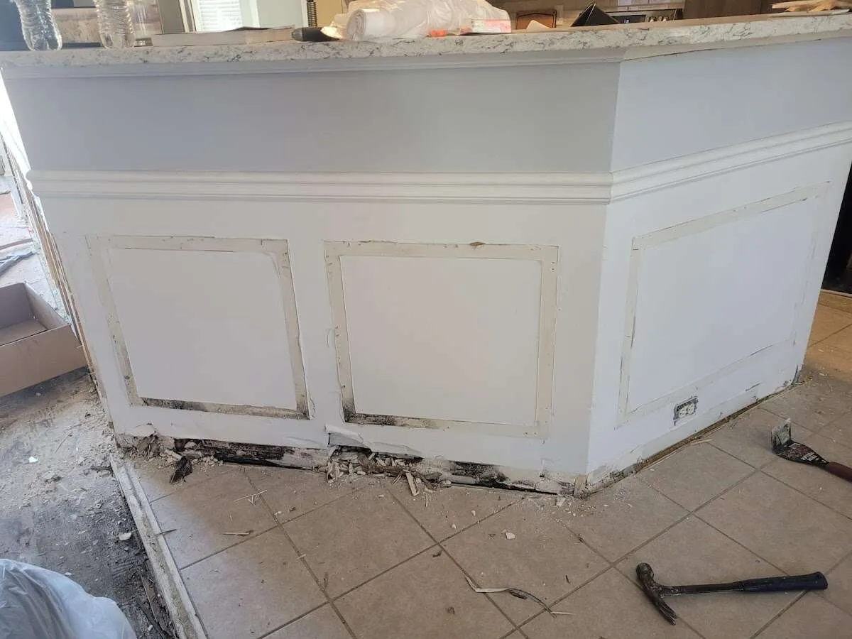 Water damage and mold on kitchen during Sewage Cleanup & Sanitation in Houma